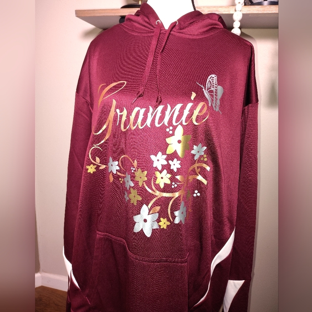 Burgundy Floral Graphic Hoodie Grannie 2xl